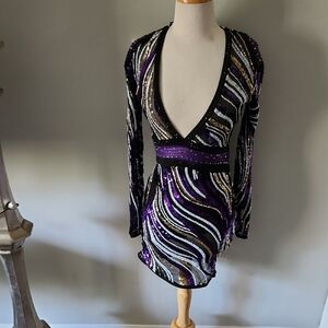 Elegant Purple and Black Sequin Dress
